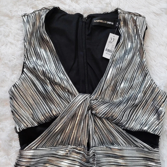 Gabrielle Union for NY&Co Silver Metalic Ilussion Dress Size Meduim NWT - Picture 5 of 10